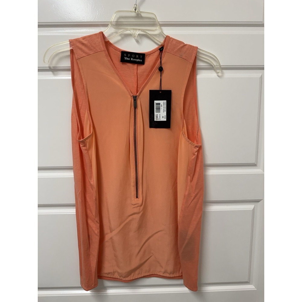 The Kooples Sport Women Silk Zip Front Sleeveless Top Stardust Orange XS NEW